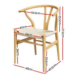 1 Set of 4 Artiss Dining Chairs Wooden Rattan Seat Wishbone Back - Front View