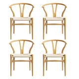 1 Set of 4 Artiss Dining Chairs Wooden Rattan Seat Wishbone Back - Side View