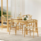 1 Set of 4 Artiss Dining Chairs Wooden Rattan Seat Wishbone Back - Close-Up Angle