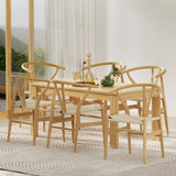 1 Set of 6 Artiss Dining Chairs Wooden Rattan Seat Wishbone Back - Close-Up Angle