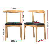 Artiss Dining Chair Rubber Wood Leather Seat Black - Front View