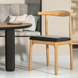 Artiss Dining Chair Rubber Wood Leather Seat Black - Close-Up Angle