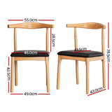 Artiss 2x Dining Chairs Rubber Wood Leather Seat Black - Front View