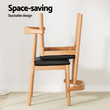 Artiss 2x Dining Chairs Rubber Wood Leather Seat Black - Rear View