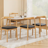 Artiss 4x Dining Chairs Rubber Wood Leather Seat Black - Close-Up Angle