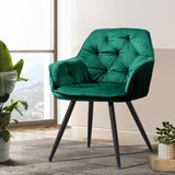 Artiss Dining Chairs Set of 2 Velvet Diamond Tufted Armchair Green - Close-Up Angle