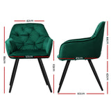Artiss Dining Chairs Set of 2 Velvet Diamond Tufted Armchair Green - Front View