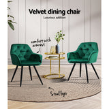 Artiss Dining Chairs Set of 2 Velvet Diamond Tufted Armchair Green - Top-Down View