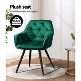 Artiss Dining Chairs Set of 2 Velvet Diamond Tufted Armchair Green - 45-Degree Angle