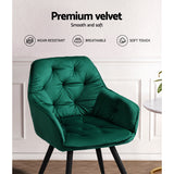 Artiss Dining Chairs Set of 2 Velvet Diamond Tufted Armchair Green - Rear View