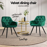 Artiss Dining Chairs Set of 4 Velvet Diamond Tufted Armchair Green - Side View