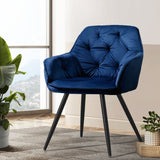 Artiss Dining Chairs Set of 2 Velvet Diamond Tufted Armchair Blue - Close-Up Angle