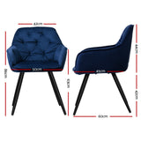 Artiss Dining Chairs Set of 2 Velvet Diamond Tufted Armchair Blue - Front View