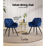 Artiss Dining Chairs Set of 2 Velvet Diamond Tufted Armchair Blue - Top-Down View