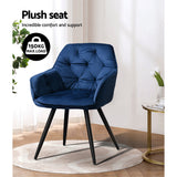 Artiss Dining Chairs Set of 2 Velvet Diamond Tufted Armchair Blue - 45-Degree Angle