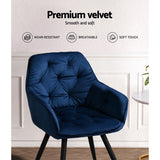 Artiss Dining Chairs Set of 2 Velvet Diamond Tufted Armchair Blue - Rear View