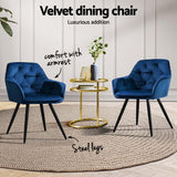 Artiss Dining Chairs Set of 4 Velvet Diamond Tufted Armchair Blue - Top-Down View