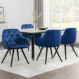 Artiss Dining Chairs Set of 4 Velvet Diamond Tufted Armchair Blue - Close-Up Angle