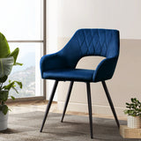 Artiss Dining Chairs Set of 2 Velvet Hollow Armchair Blue - Close-Up Angle