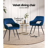 Artiss Dining Chairs Set of 2 Velvet Hollow Armchair Blue - Top-Down View