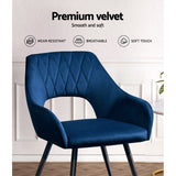 Artiss Dining Chairs Set of 2 Velvet Hollow Armchair Blue - Rear View