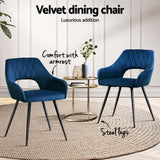 Artiss Dining Chairs Set of 4 Velvet Hollow Armchair Blue - Top-Down View