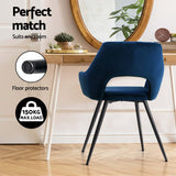 Artiss Dining Chairs Set of 4 Velvet Hollow Armchair Blue - Rear View