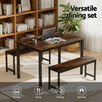 Artiss Dining Table and Chairs Set 3PCS Kitchen Metal Desk Bench Dark Walnut