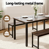 Artiss Dining Table and Chairs Set 3PCS Kitchen Metal Desk Bench Dark Walnut - 45-Degree Angle
