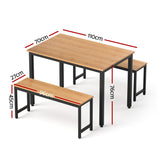 Artiss Dining Table and Chairs Set 3PCS Kitchen Metal Desk Bench Natural Oak - Front View