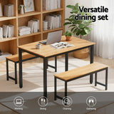 Artiss Dining Table and Chairs Set 3PCS Kitchen Metal Desk Bench Natural Oak - Top-Down View
