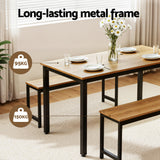 Artiss Dining Table and Chairs Set 3PCS Kitchen Metal Desk Bench Natural Oak - 45-Degree Angle