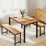 Artiss Dining Table and Chairs Set 3PCS Kitchen Metal Desk Bench Natural Oak - Close-Up Angle
