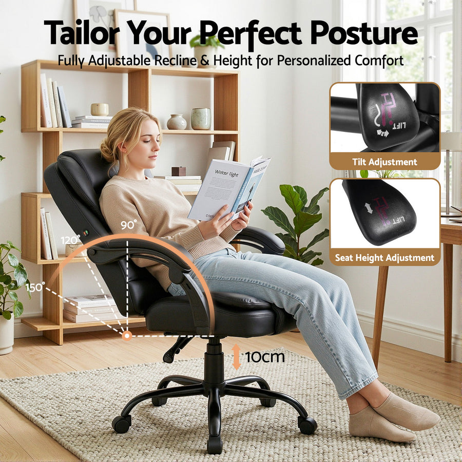 Artiss Massage Office Chair Executive Computer Gaming Chairs Black PU Leather, image 5