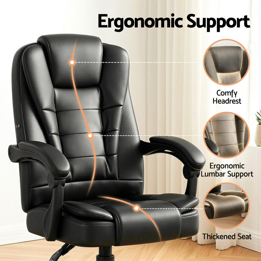Artiss Massage Office Chair Executive Computer Gaming Chairs Black PU Leather, image 7