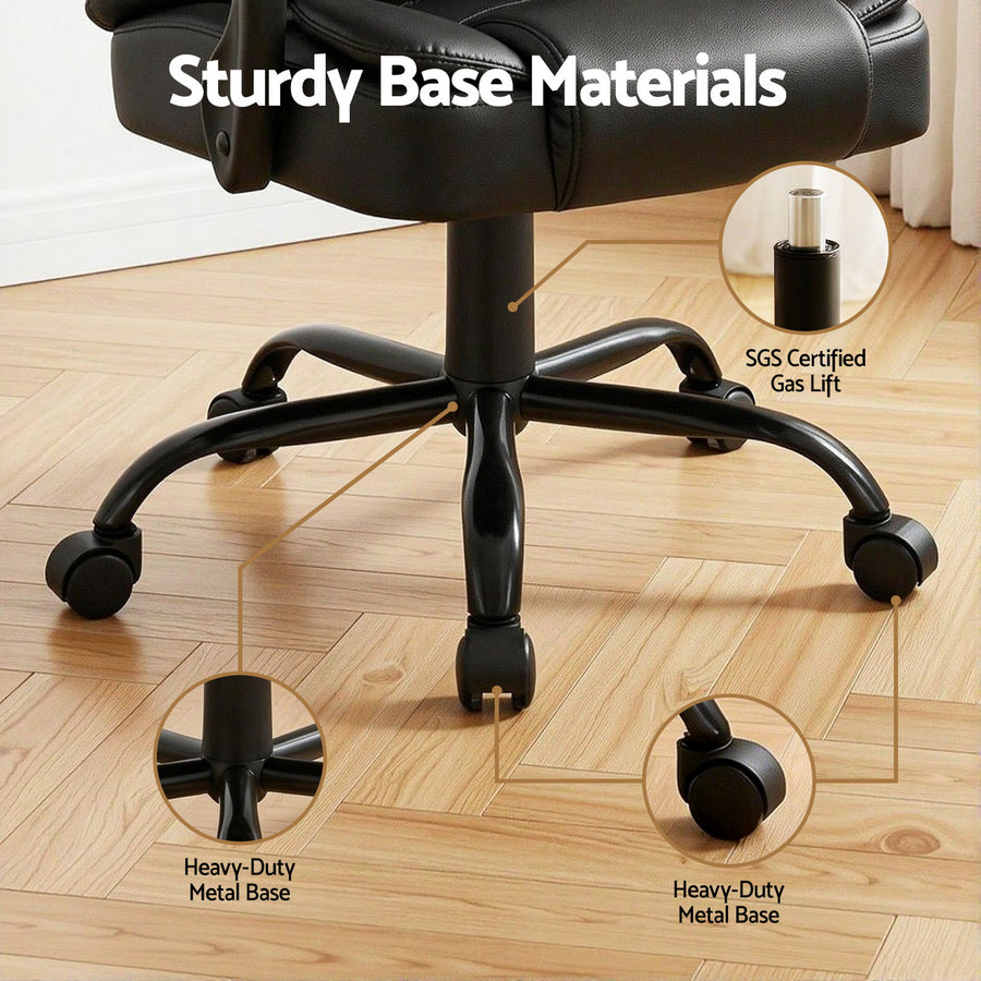 Artiss Massage Office Chair Executive Computer Gaming Chairs Black PU Leather, image 8