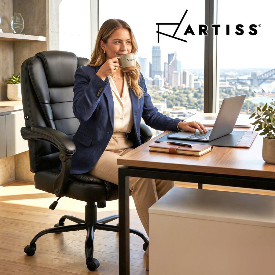 Artiss Massage Office Chair Executive Computer Gaming Chairs Black PU Leather, image 9