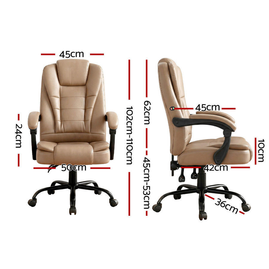 Artiss Massage Office Chair Executive Computer Gaming Chairs Brown PU Leather Espresso, image 2