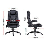 Artiss 8 Point Massage Office Chair Heated Seat Recliner PU Black - Front View