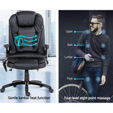 Artiss 8 Point Massage Office Chair Heated Seat Recliner PU Black - Side View