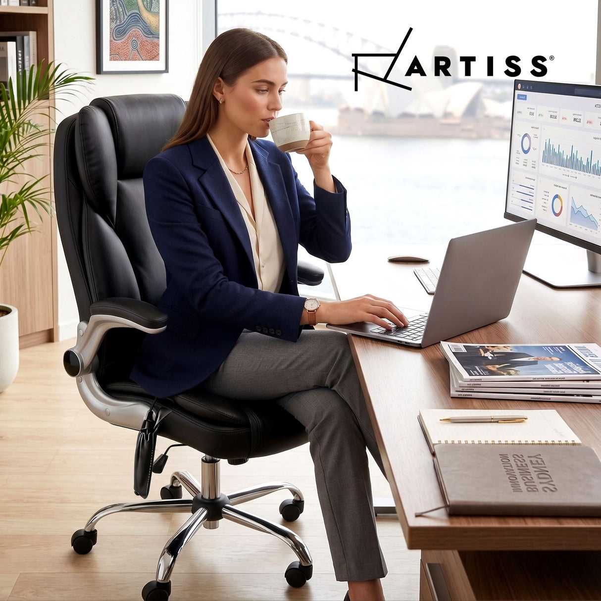 Artiss 8 Point Massage Office Chair PU Leather Black