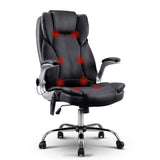 Artiss 8 Point Massage Office Chair PU Leather Black - Low Angle