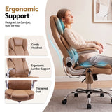Artiss 8 Point Massage Office Chair PU Leather Brown - Close-Up Angle