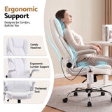 Artiss 8 Point Massage Office Chair PU Leather White - Close-Up Angle