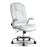 Artiss 8 Point Massage Office Chair PU Leather White - Low Angle