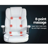 Artiss 8 Point Massage Office Chair PU Leather White - Side View