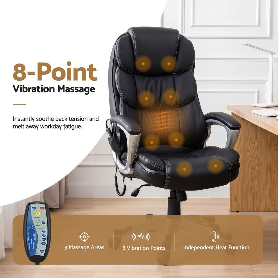 Artiss 8 Point Massage Office Chair Heated Seat PU Black, image 4