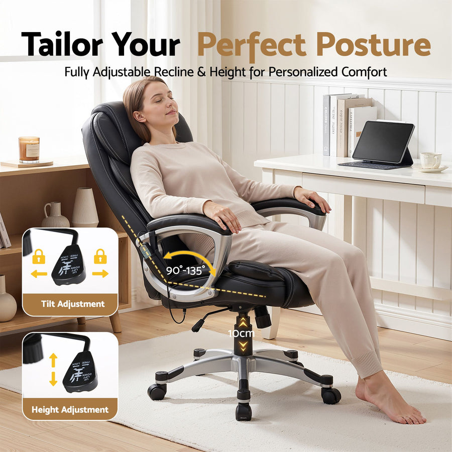 Artiss 8 Point Massage Office Chair Heated Seat PU Black, image 5