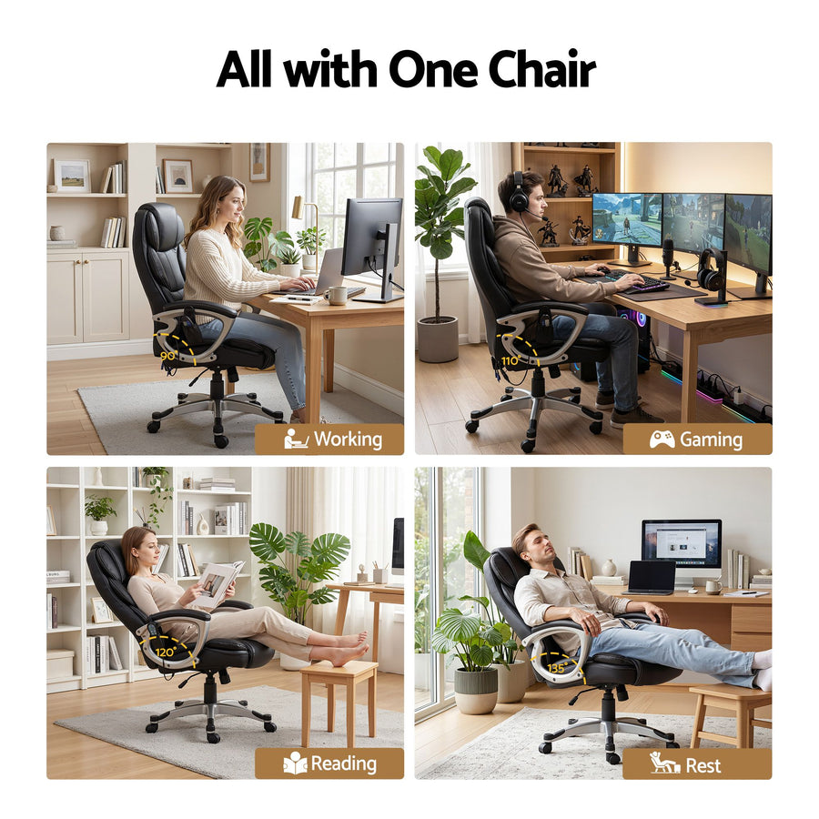 Artiss 8 Point Massage Office Chair Heated Seat PU Black, image 6