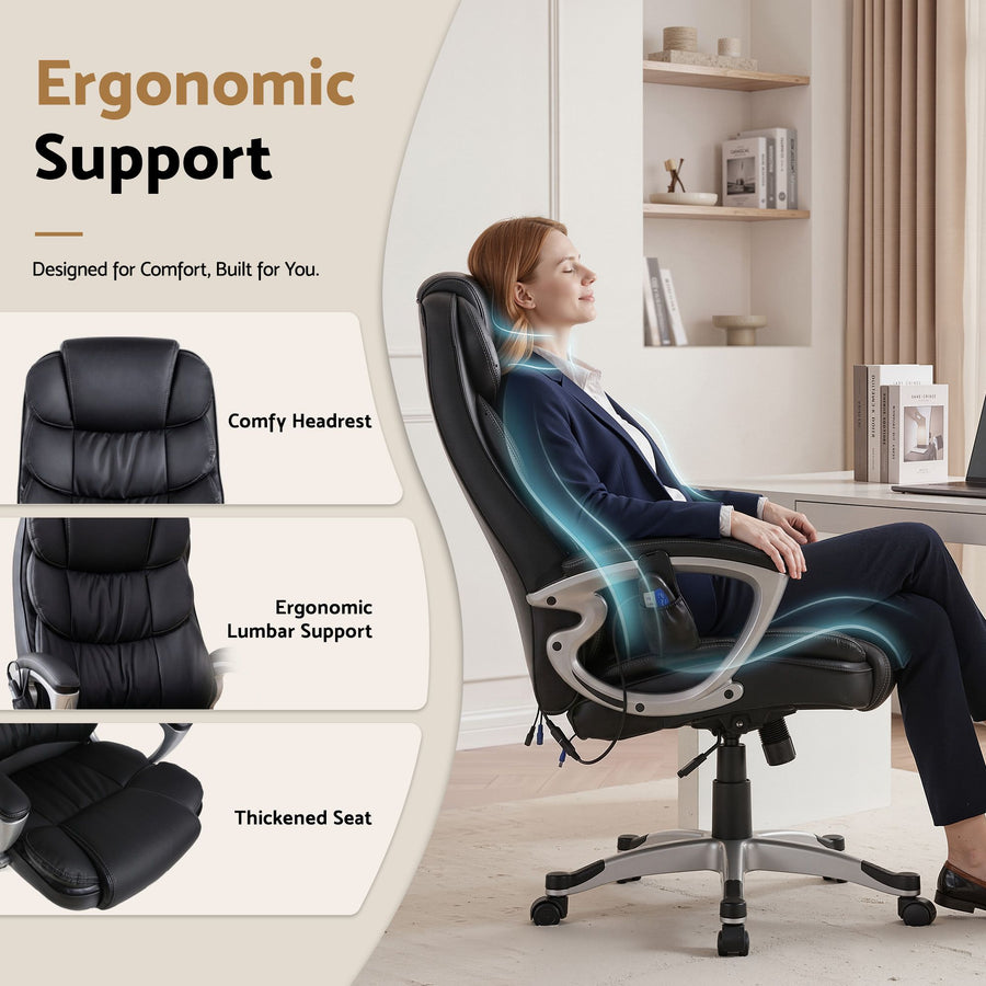 Artiss 8 Point Massage Office Chair Heated Seat PU Black, image 7